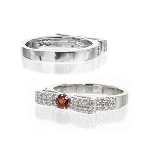 指輪 ガーネット 1月誕生石 リボン ダイヤモンド リング 0.3ct k18ゴールド 18金 レディース ジュエリー アクセサリーの画像