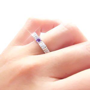 指輪 アメジスト 2月誕生石 ダイヤモンド 0.3ct リング リボン プラチナ900 pt900 レディース ジュエリー アクセサリーの画像