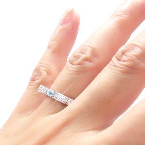 指輪 アクアマリン リボン 3月誕生石 ダイヤモンド リング プラチナ900 pt900 0.3ct レディース アクセサリーの画像