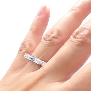 指輪 ブルートパーズ 11月誕生石 リボン リング ダイヤモンド リング プラチナ900 pt900 0.3ct レディース アクセサリーの画像