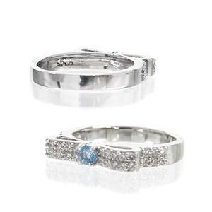 指輪 ブルートパーズ リング リボン 11月誕生石 ダイヤモンド 0.3ct k18ゴールド 18金 レディース アクセサリーの画像