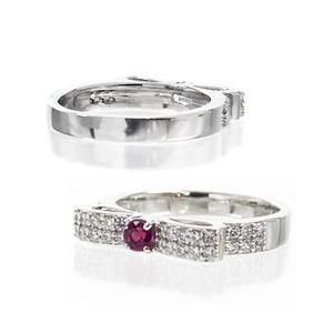 指輪 ロードライトガーネット リボン 1月誕生石 ダイヤモンド リング 0.3ct k18ゴールド 18金 レディース アクセサリーの画像