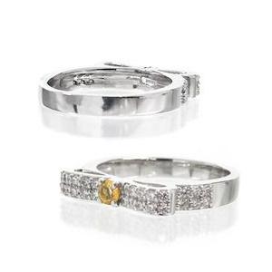 指輪 シトリントパーズ リング 11月誕生石 ダイヤモンド リボン 0.3ct k18ゴールド 18金 レディース アクセサリーの画像