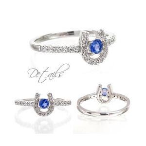 指輪 サファイア ダイヤモンド リング 0.2ct ホースシュー 9月誕生石 馬蹄 k18ゴールド 18金 レディース アクセサリーの画像