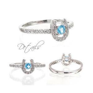 指輪 ブルートパーズ ダイヤモンド 0.2ct 馬蹄 11月誕生石 ホースシュー k18ゴールド 18金 レディース アクセサリーの画像