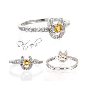 指輪 シトリントパーズ ダイヤモンド 0.2ct 馬蹄 ホースシュー 11月 誕生石 k18ゴールド 18金 レディース アクセサリーの画像
