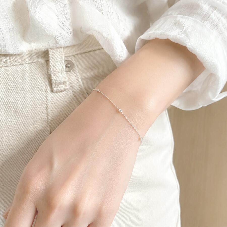 ダイヤモンド ブレスレット 0.1ct 10金 k10ゴールド ステーションブレス レディース ジュエリー アクセサリーの画像