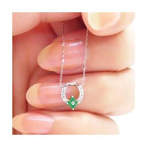5月誕生石 エメラルド フラワー ネックレス ダイヤモンド 0.06ct ペンダント リース 花 k18ゴールド レディースの画像
