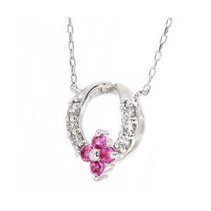 ルビー 7月誕生石 フラワーネックレス0.06ct ペンダント リース 花 k18ゴールド レディース ジュエリー アクセサリーの画像