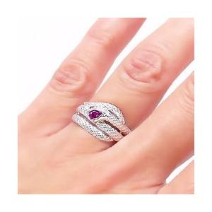 指輪 蛇 へび スネーク プラチナ900 pt900 ルビー ダイヤモンド リング 0.005ct 巳 レディース アクセサリーの画像