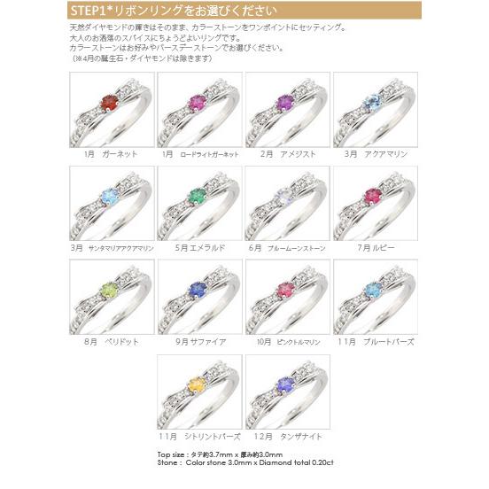 リボン リング＆エタニティリング カラーストーン 18金 SETリングの画像