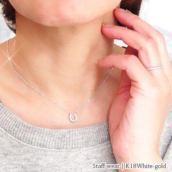 ダイヤモンド 馬蹄 ネックレス ペンダント ホースシュー 0.2ct k18ゴールド 18金 10粒 レディース アクセサリーの画像
