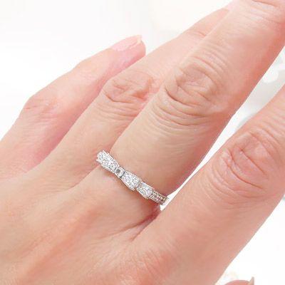 指輪 リボン プラチナ900 pt900 ダイヤモンド 0.2ct ダブルリボン