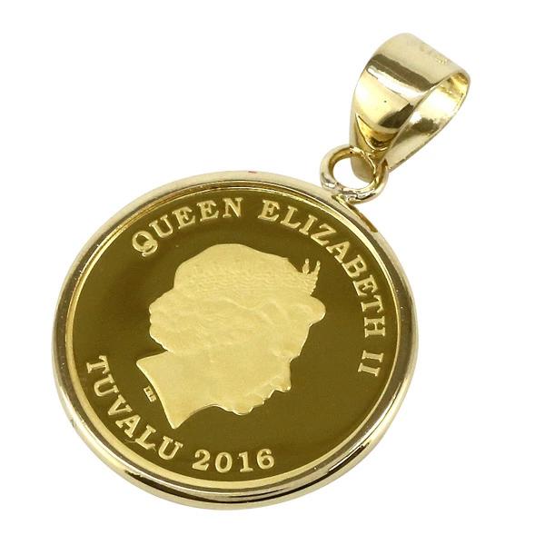 純金 コイン ペンダント トップ ネックレス 純金貨 1/25oz ホース ツバル エリザベス女王 24金 18金枠 メンズ 品質保証書 ギフト 贈り物 送料無料の画像