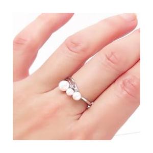 アコヤパール 本真珠 リング ダイヤモンド 0.02ct 6月誕生石 k18ホワイトゴールド 18金 パール 真珠 レディースの画像