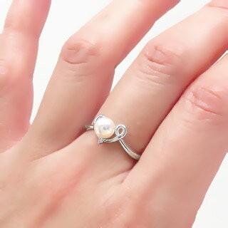 アコヤパール 本真珠 ハートリング ダイヤモンド 0.02ct 6月誕生石 k18ホワイトゴールド 18金 パール 真珠 レディースの画像