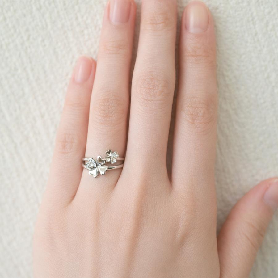 指輪 クローバー リング 四葉のクローバー リング ダイヤモンド リング k18ゴールド 18金 レディース アクセサリーの画像