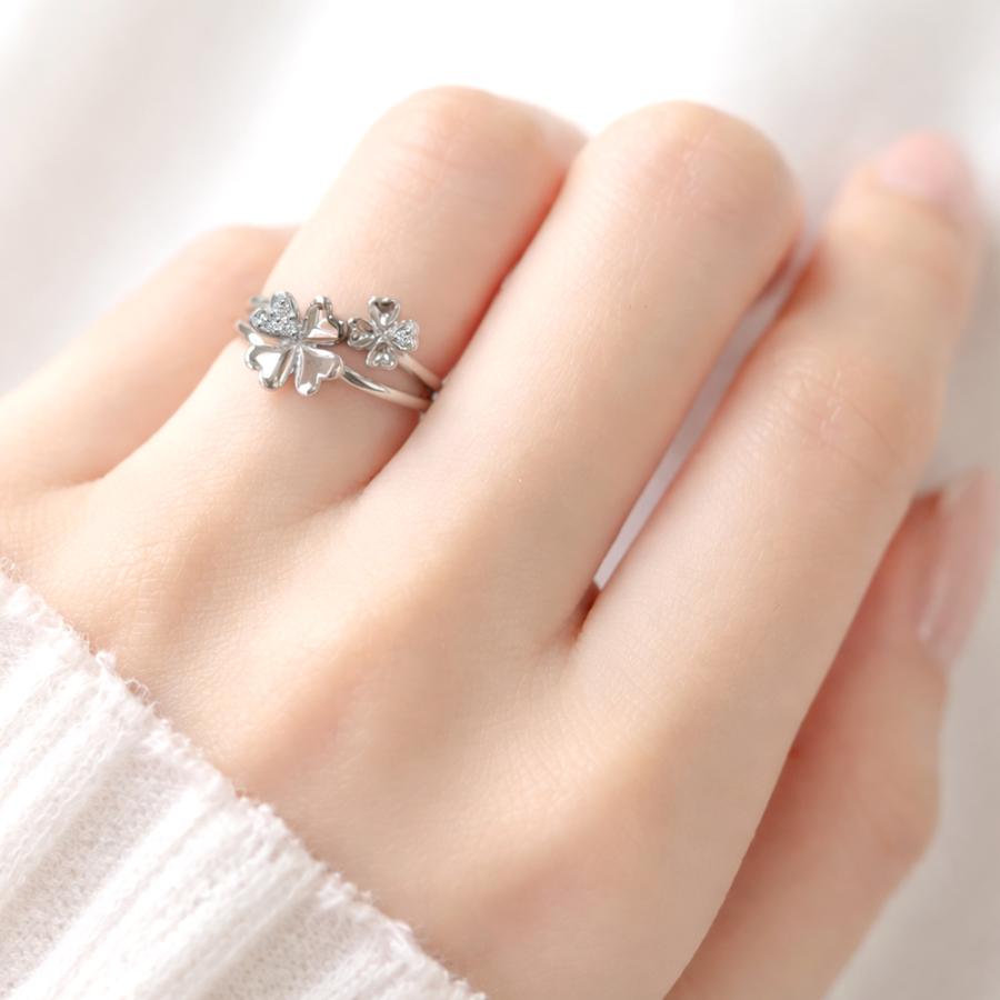 指輪 クローバー リング 四葉のクローバー リング ダイヤモンド リング k18ゴールド 18金 レディース アクセサリーの画像