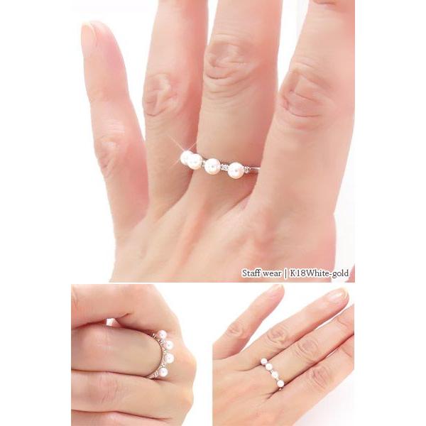 指輪 パールリング k18ゴールド 18金 アコヤ真珠 ベビーパール ダイヤモンド 0.05ct レディース アクセサリーの画像