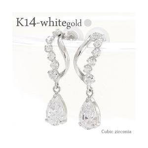 14金 スタッド ピアス キュービックジルコニア ｋ14ホワイトゴールド ドロップ 涙 レディース ジュエリー アクセサリー