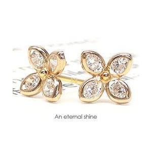 キュービックジルコニア フラワーピアス スタッドピアス 花 はな ｋ18ピンクゴールド レディース アクセサリー
