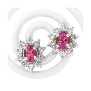 ｋ18ピンクトルマリン・ダイヤモンドピアス 0.2ct 18金 オーバル スタッドピアス レディース ジュエリー アクセサリーの画像