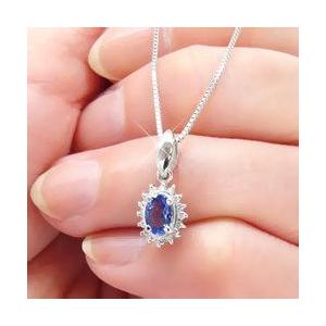 取り巻き タンザナイト ダイヤモンド ネックレス プラチナ900 pt900 ダイヤモンド 0.1ct オーバル 12月誕生石 ペンダント レディースの画像