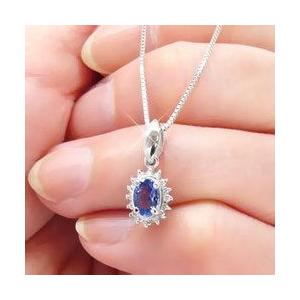 取り巻き タンザナイト ダイヤモンド ネックレス ダイヤ k18ゴールド 18金 0.1ct オーバル 12月誕生石 ペンダント レディースの画像