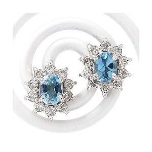 取り巻き k18ゴールド アクアマリン スタッドピアス 3月誕生石 ダイヤモンド 0.2ct 18金 オーバル レディースの画像