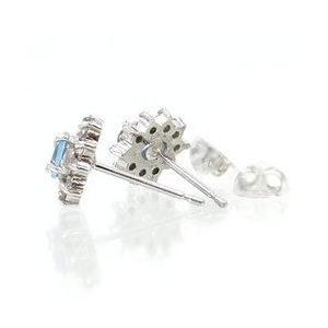 取り巻き k18ゴールド アクアマリン スタッドピアス 3月誕生石 ダイヤモンド 0.2ct 18金 オーバル レディースの画像
