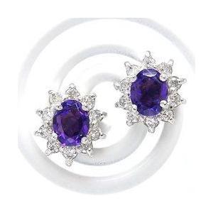 k18ゴールド アメジスト スタッドピアス 2月誕生石 ダイヤモンド 0.2ct 18金 オーバル レディース アクセサリーの画像