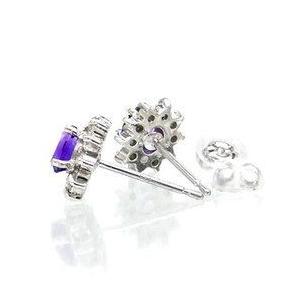 k18ゴールド アメジスト スタッドピアス 2月誕生石 ダイヤモンド 0.2ct 18金 オーバル レディース アクセサリーの画像