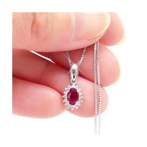 取り巻き ルビー・ダイヤモンド ネックレス k18ゴールド 18金 0.1ct オーバル 7月誕生石 ペンダント レディースの画像