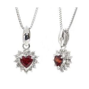 取り巻き ガーネット 1月誕生石 ハート ネックレス ダイヤ 0.12ct ペンダント k18ゴールド 18金 レディース アクセサリーの画像