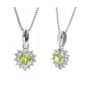 取り巻き 8月誕生石 ペリドット ハート ネックレス ダイヤ 0.12ct プラチナ900 pt900 ペンダント レディース アクセサリーの画像