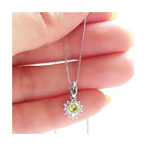 取り巻き 8月誕生石 ペリドット ハート ネックレス ダイヤ 0.12ct プラチナ900 pt900 ペンダント レディース アクセサリーの画像
