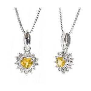 取り巻き シトリントパーズ 11月誕生石 ハート ネックレス ダイヤ 0.12ct ペンダント k18ゴールド 18金 レディースの画像