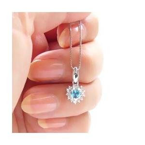 取り巻き ブルートパーズ 11月誕生石 ハート ネックレス ダイヤ 0.12ct ペンダント k18ゴールド 18金 レディースの画像