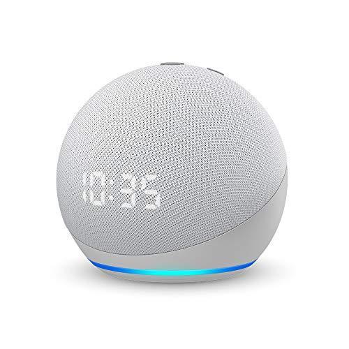 最安価格 Echo Dot (エコードット) 第4世代 - 時計付きスマートスピーカー with Alexa、グレーシャーホワイト スマホ対応スピーカー