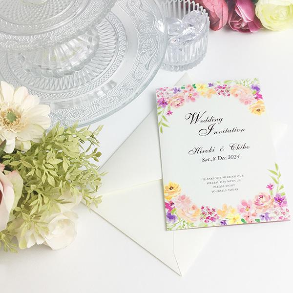 最安値 セミオーダー 結婚式 招待状 台紙 名入れ 挙式日記入 ブーケcデザイン タイトル文字を4種類の書体から好きなものを選択 手作りセット オリジナル
