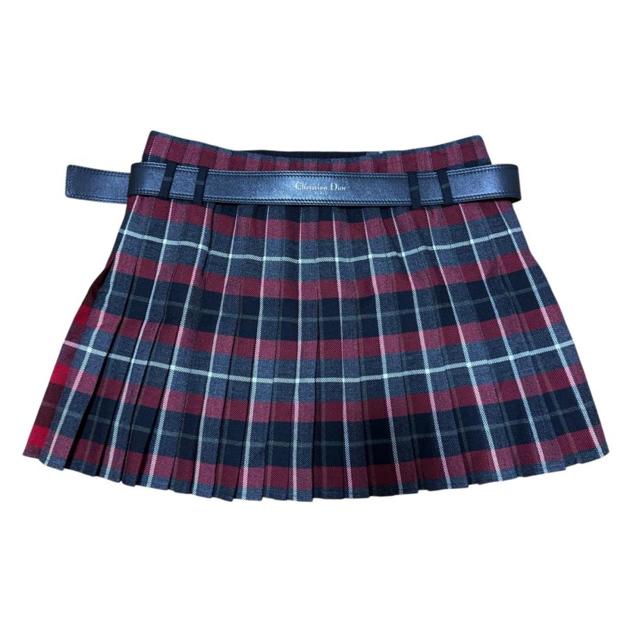 美品 Dior ディオール チェック柄 ミニ プリーツスカート ベルト付 #42 511J73A1640 レディースの画像