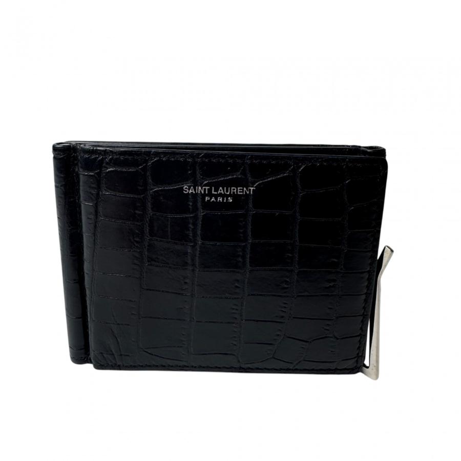 サンローラン Saint Laurent クロコ型押し 三つ折り マネークリップ