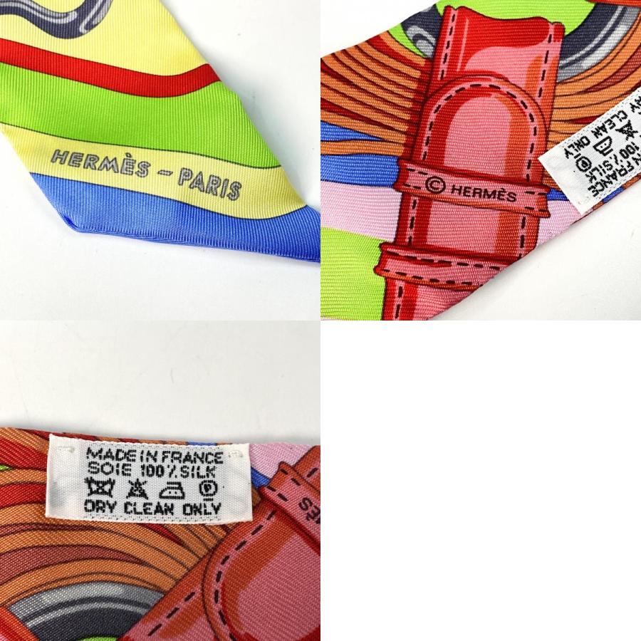 中古】美品 エルメス HERMES レディース ツイリー ベルト柄 シルク 箱 