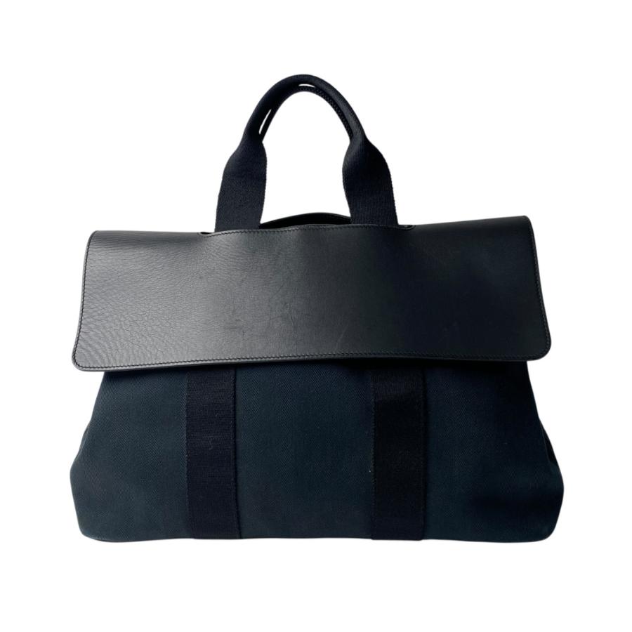 エルメス　ヴァルパライソMM ブラックキャンバストートバッグ フラップ付き HERMES（エルメス） レディース ヴァルパライソ MM キャンバス トート