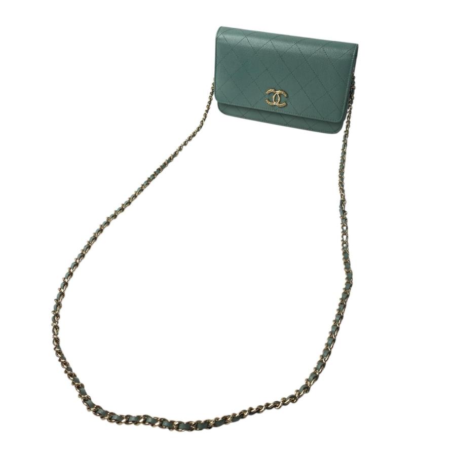 美品 シャネル CHANEL レディース チェーンウォレット キャビアスキン 斜めがけ クロスボディ