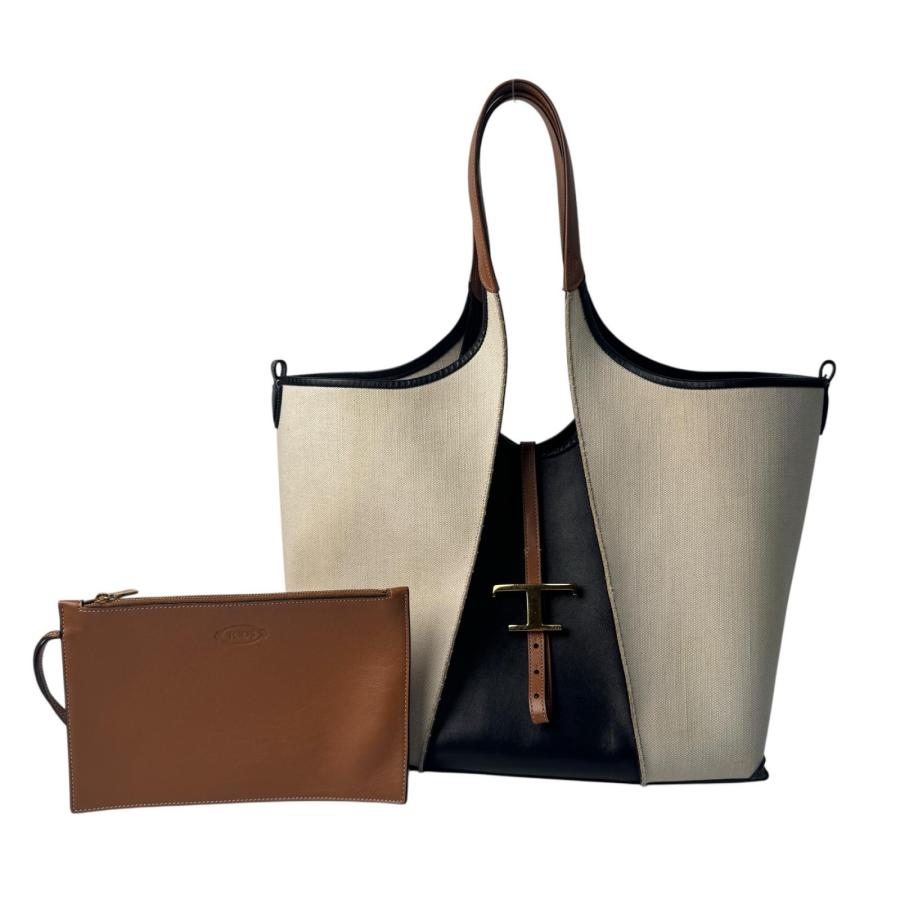 トッズ Tod's Tタイムレス ショッピングバッグ レザー×キャンバス