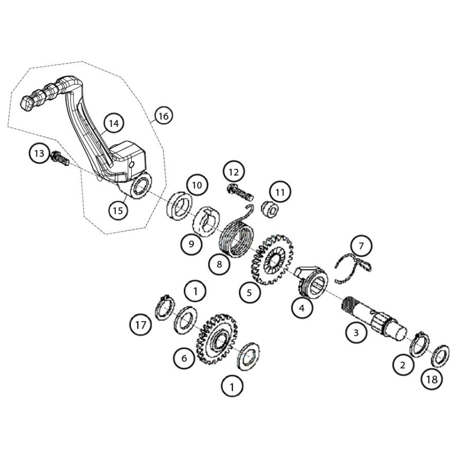 01039MT100 KICK-START PEDAL WITH FULCRUM SET 80CC TRRS ONE RR80