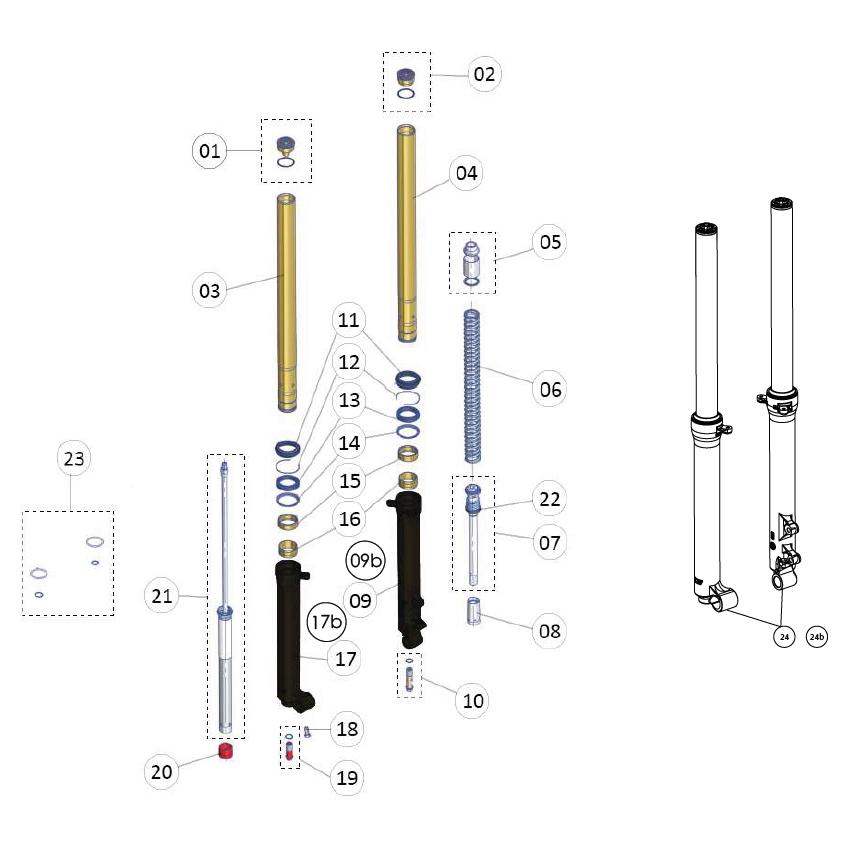 TR71030 SCREW CAP REBOUND SET スチールフォーク用 ゴールド TRRS ONE