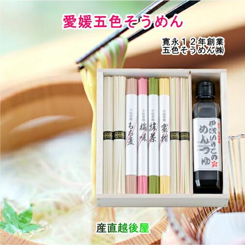 お中元 愛媛県五色そうめんの老舗 手延べ五色そうめん つゆセット 五色