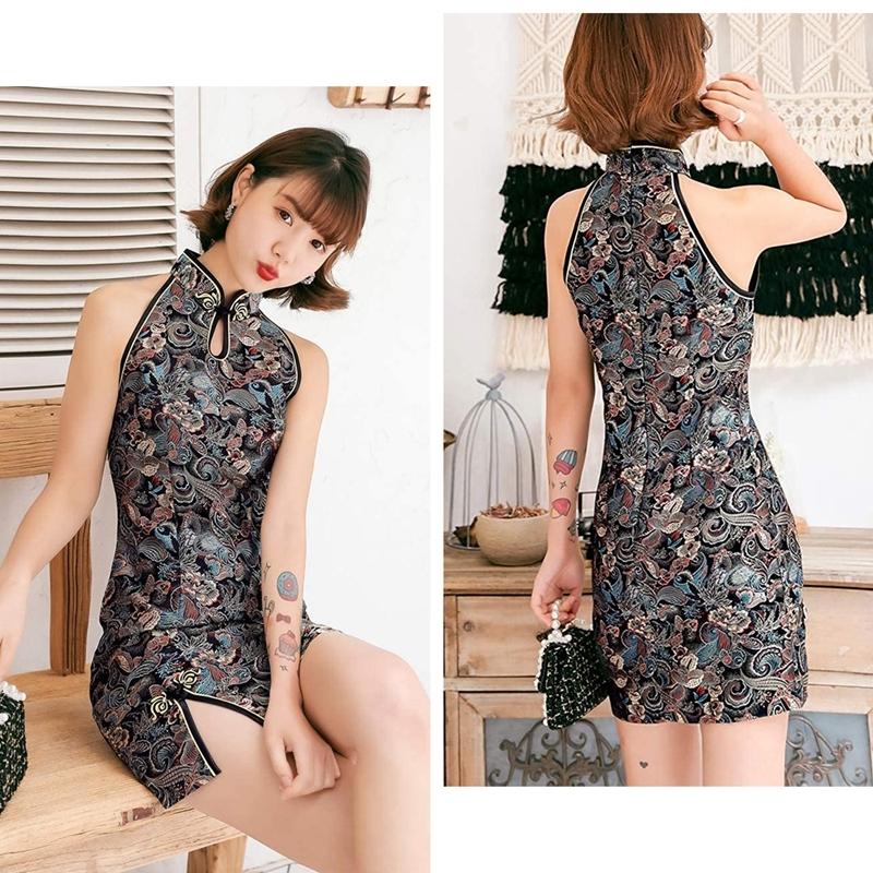 LA POMME petit フレッシュカラープリーツチャイナドレス（タグなし） チャイナドレス ミニ チャイナ服 ミニ丈 大きいサイズ セクシー 袖なし